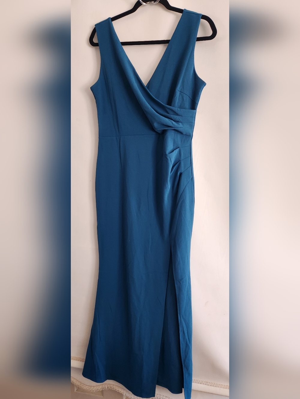 NWT WOOSEA Women Sleeveless Teal V Neck Split Evening Cocktail Long Dress Size L